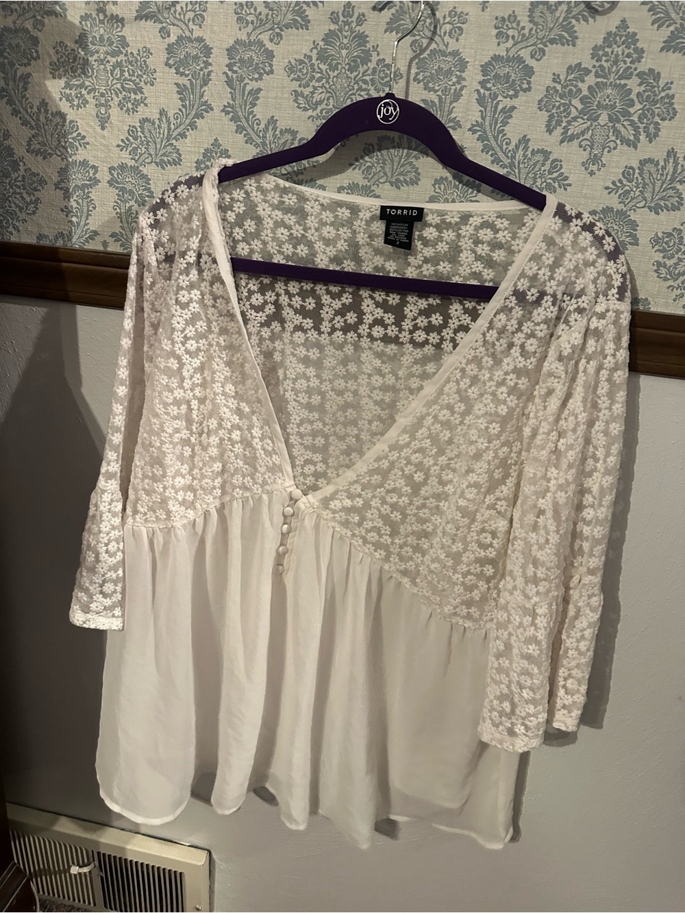 torrid White Floral Lace Peasant Tunic